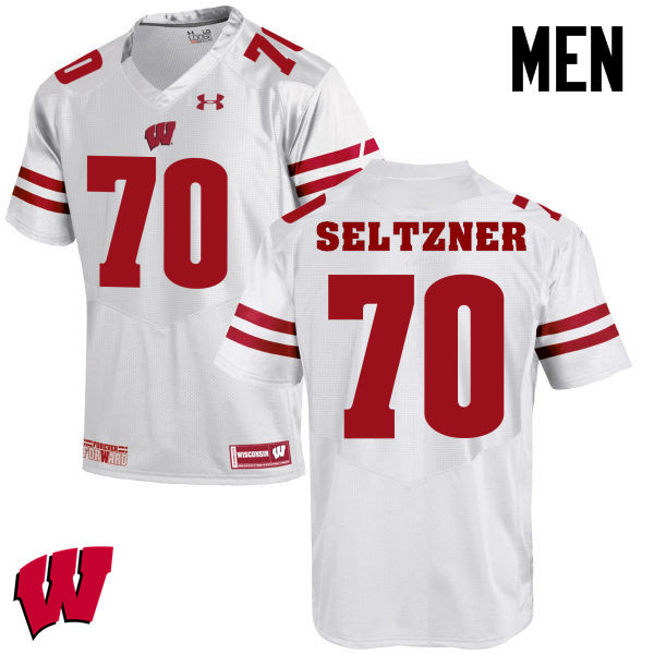 Men Winsconsin Badgers #70 Josh Seltzner College Football Jerseys-White - Click Image to Close